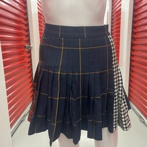 Zara Plaid Navy and White Checkered Mini Pleated Skirt